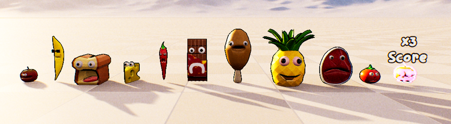 All ingredients in the game lined up next to each other