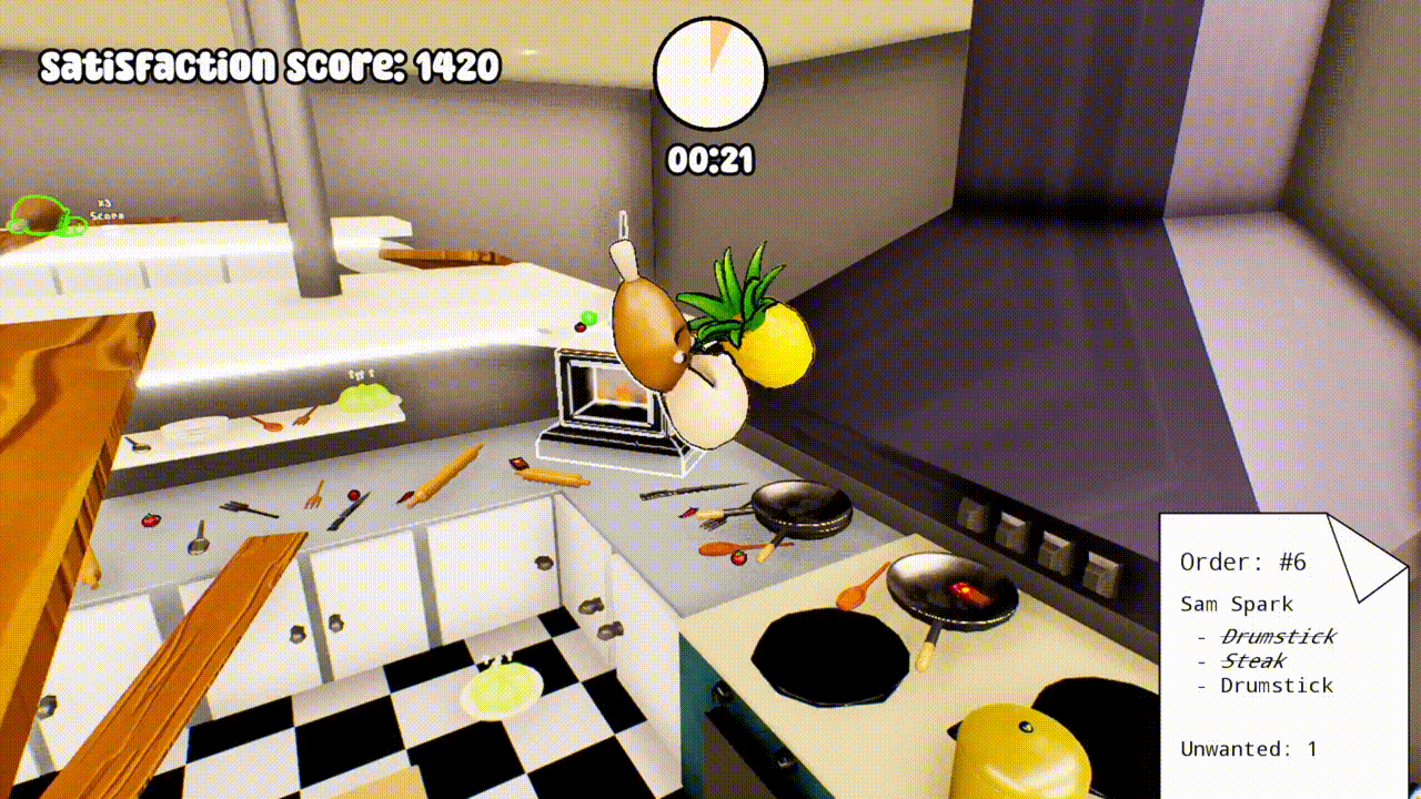 Pizza ball rolls around into interactable objects